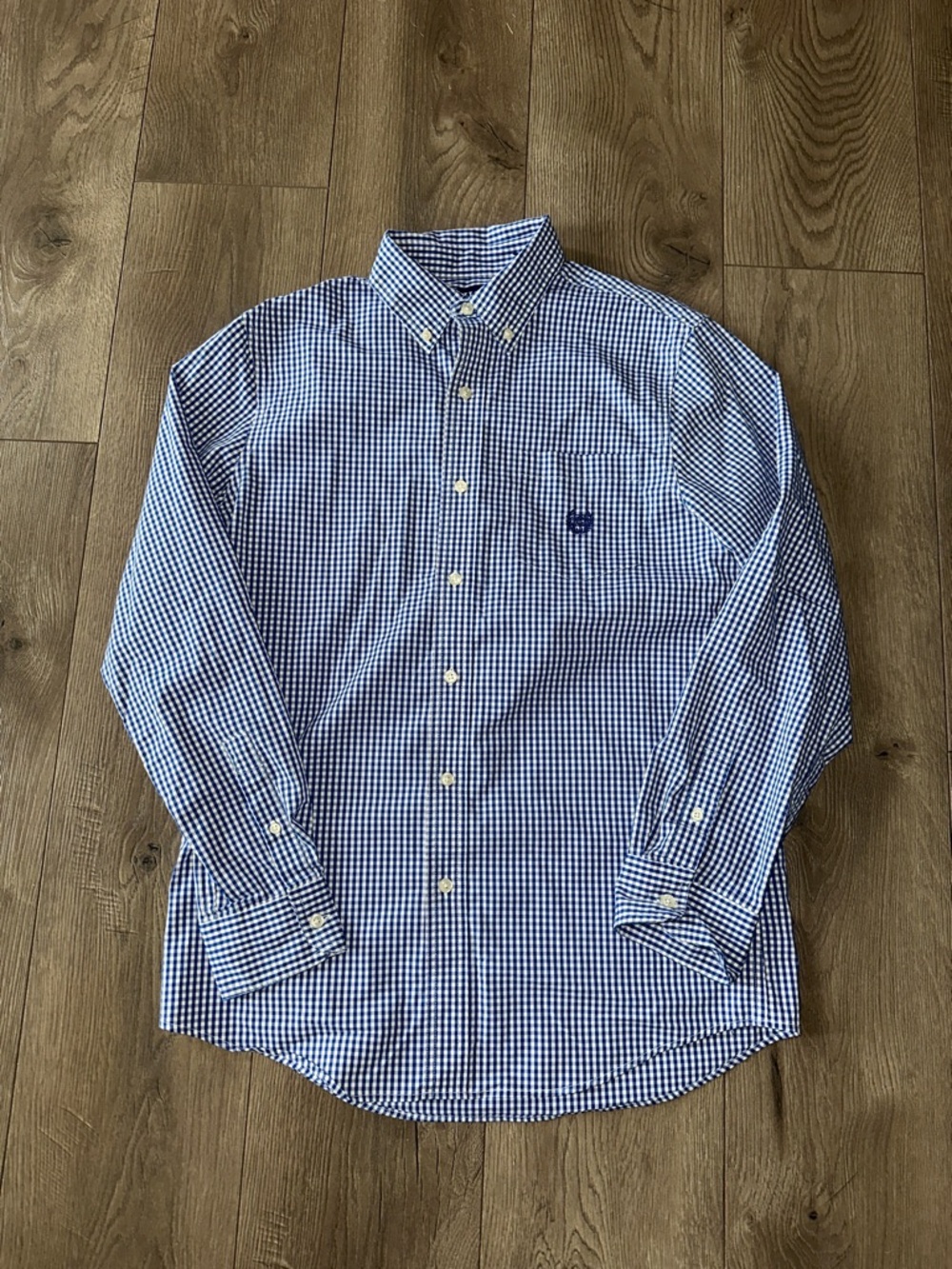 Chaps Blue and White Gingham Button-Down Shirt
